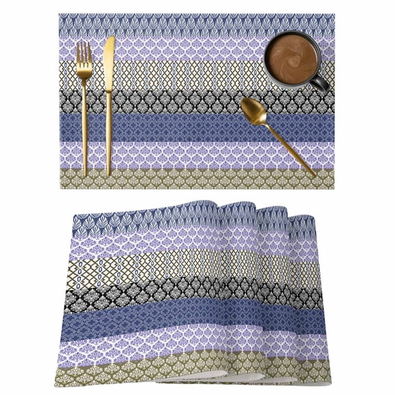 Vintage Placemats Set of 1, Medieval Bohemian Purple Geometric Stripe Non-Slip Place Mats Washable Table Mats for Kitchen Dining Table Decorations Indoor/Outdoor