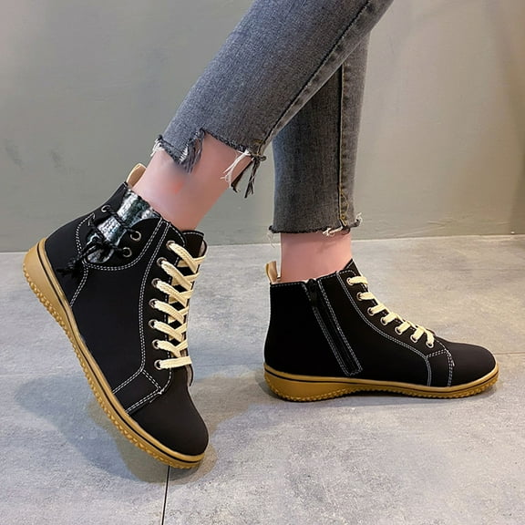 Tejiojio Fall Clearance Snow Boots Women's Flat-heeled Boots Winter Plus Cotton Short Boots Ladies Cotton Shoes Plus Size