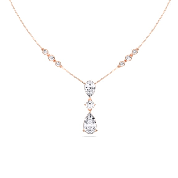 KEEVA JEWELS 4.90 Carat Pear and Round Moissanite Teardrop Pendant Necklace for Women 18 inch Length, Rose Gold Plated Silver