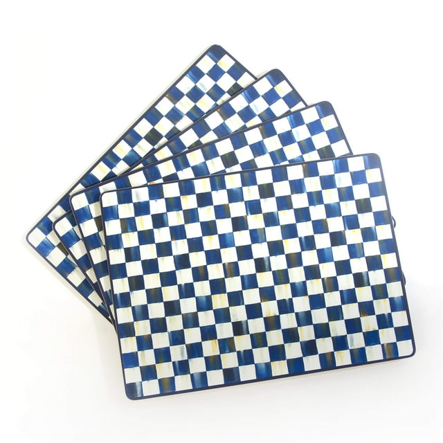 MACKENZIE-CHILDS Ensemble de 4 Napperons à Dos en Liège, Napperons à Fini Rigide, Carreaux Royaux Bleu et Blanc