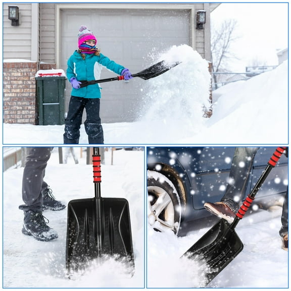 TEHAUX Black Snow Shovel with Handle Durable Ice Scraper for Outdoor Use