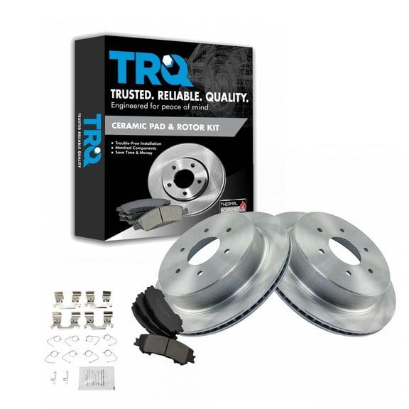 TRQ Rear Brake Pad & Rotor Kit Brake Pads Brake Rotor Ceramic Fits Select 2017-2019 Nissan Titan