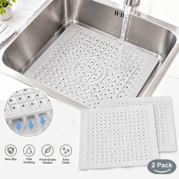Changmo Kitchen Sink Mats 2 Pack, 12.2 x 10.2 in Rubber Sink Protector Mats, Fast Draining Sink Drain Pads for Kitchen Sink Bottom