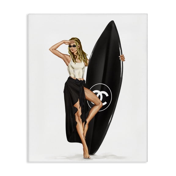 Stupell Industries Contemporary Trendy Surfer Girl in Black Canvas Art, 16 x 20, by Ziwei Li