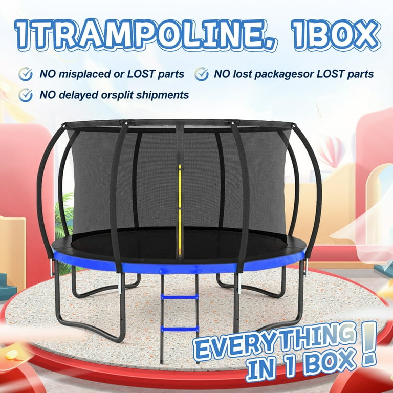 Best 14FT Outdoor Big Trampoline With Inner Safety Enclosure Net Ladder PVC Spring Cover Padding For Kids Black Blue Color Walmart