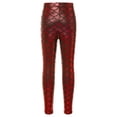 thumbnail image 2 of IEFIEL Toddler Girls Shiny Metallic Skinny Leggings Fish Scale Footless Tights Yoga Pants Burgundy 7-8, 2 of 7