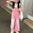 thumbnail image 2 of Splozh Girls Summer Jumpsuits Girls Denim Overalls Wide Leg Adjustable Big Kids Overall Baggy Boys Y2K Jean Jumpsuits with Pockets Pink,3-4 Years, 2 of 9