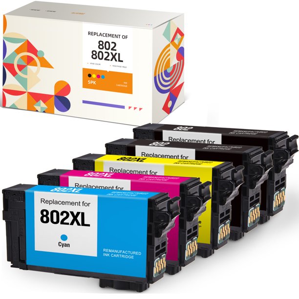 5 Pack 802 802XL Ink Cartridges for Epson 802 XL 802XL T802XL Combo