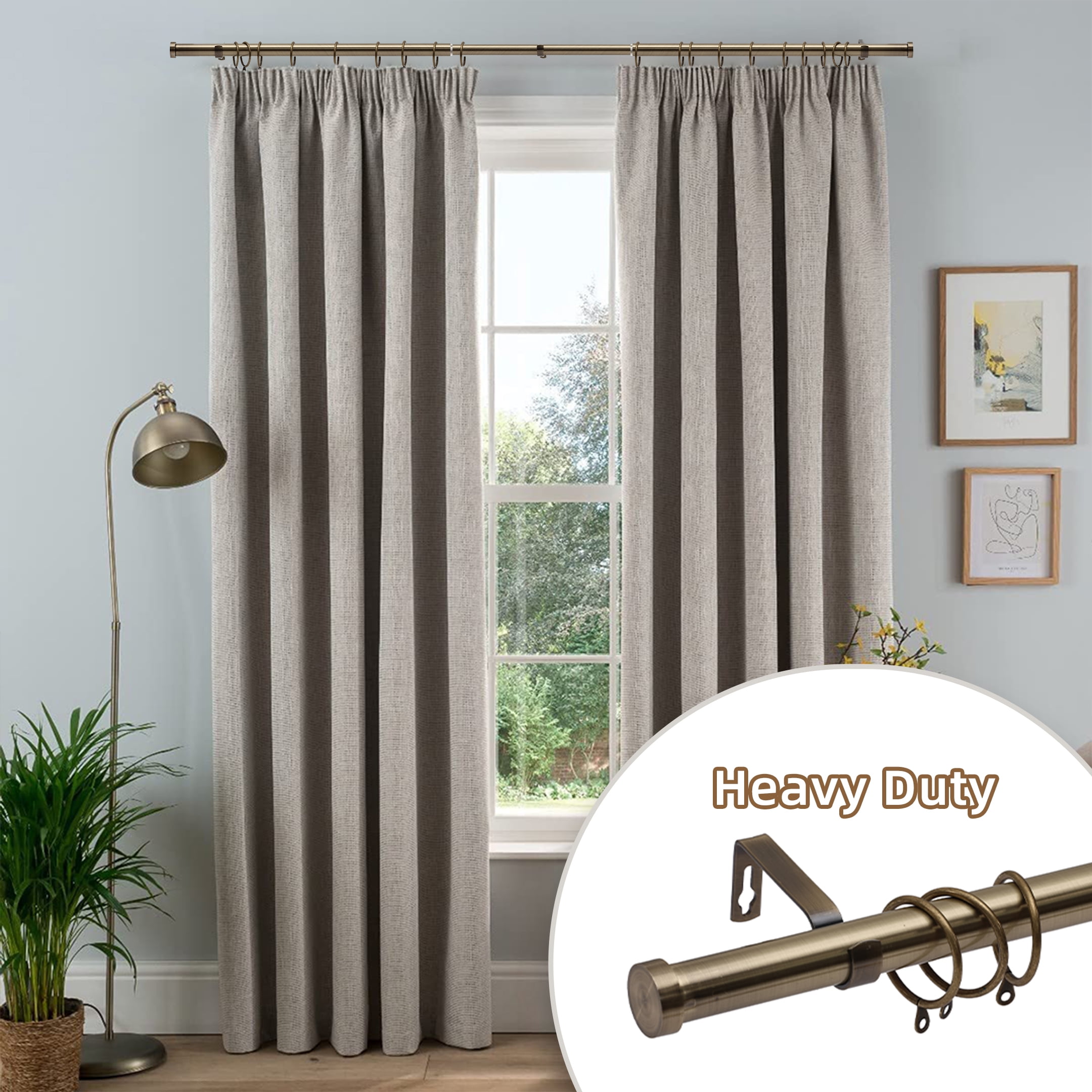 Coquilles Modern  1 Inch Antique Brass Cap Finial Adjustable Single Curtain Rods 48-86 Inches