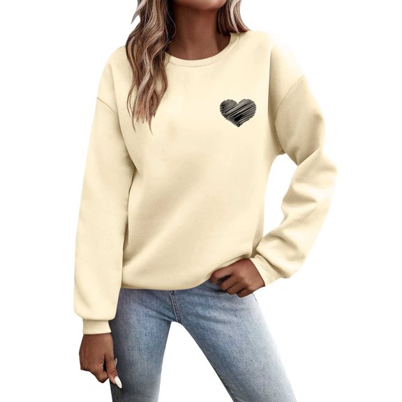 Valentines Crew Neck Sweatshirt for Women Relaxed Fit Hoodless Sweatshirt Long Sleeve Pullover Tops Love Heart Graphic Blouse Festival Clothing Womens Sweatshirts No Hood