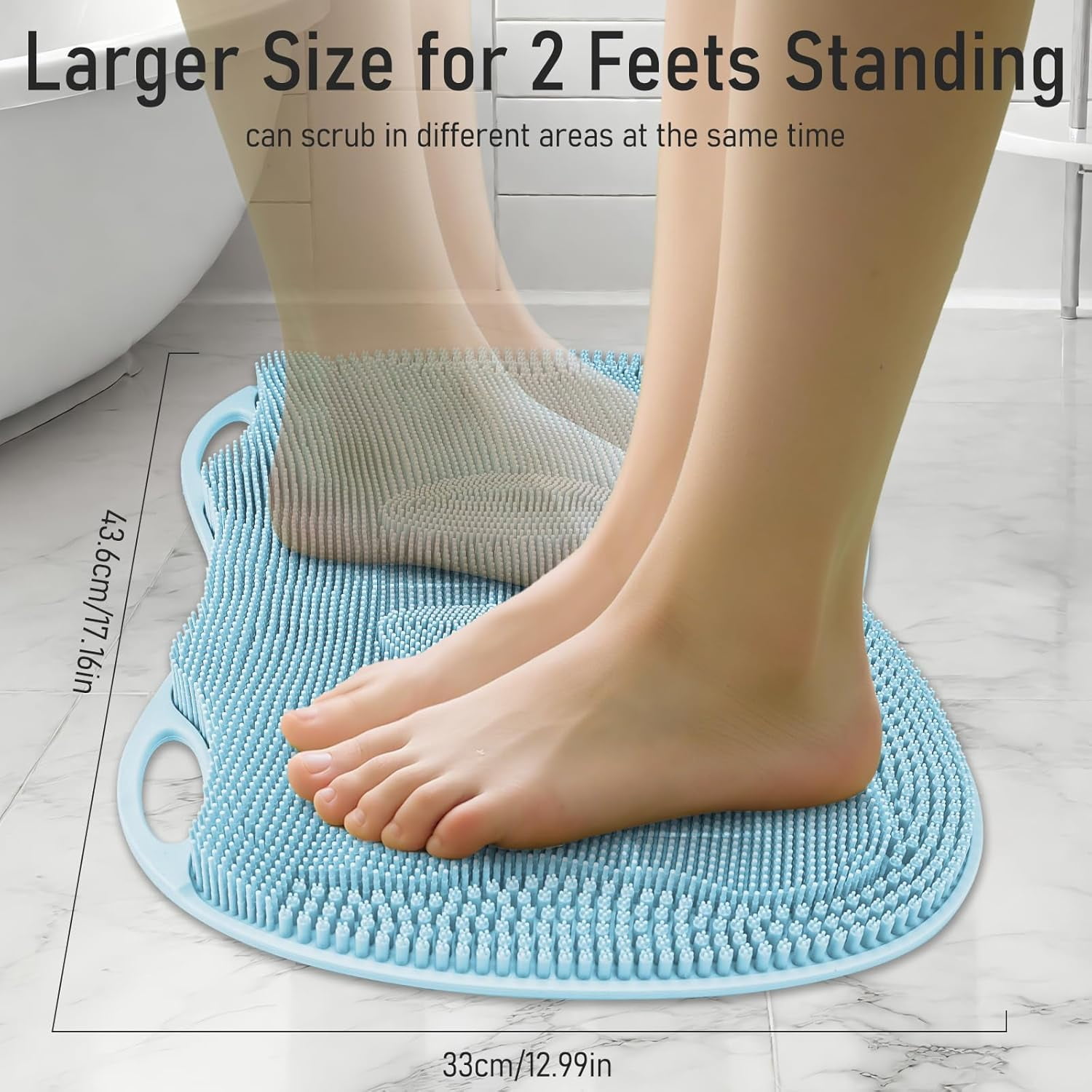 Foot Scrubber Mat Large Feet Scrubber in Shower + Pumice Stone 2 Pack for Shower Floor Bathtub Back Scrubbing Dead Skin Care, Foot Spa Bath 3D Brush Exfoliating Massager Non-Slip Cleaner Pad, Blue