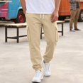 thumbnail image 3 of Dwellite Mens Sweatpants Drawstring Elastic Waist Cargo Joggers with Pockets Casual Fashion Solid Color Sweat Pants Khaki S, 3 of 9