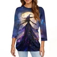 thumbnail image 4 of WTOBBY Women's Halloween Print Tee: Bats Pumpkins Witches Design 3/4 Sleeve Round Neck Casual T-Shirt Top for Fall Festive Daily Wear,Dark Purple L, 4 of 4
