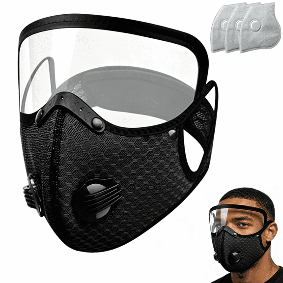 Reusable Carbon Filter Dust Mask Detachable Full Face Goggle Goggles with Masks Shield for Outdoor Lawn Mowing Yard Work for Men Women(RL Black)