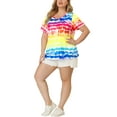 thumbnail image 2 of Unique Bargains Women's Plus T-Shirts Round Neck Multi-Color Dye Casual Tops 1X Multi-color, 2 of 7