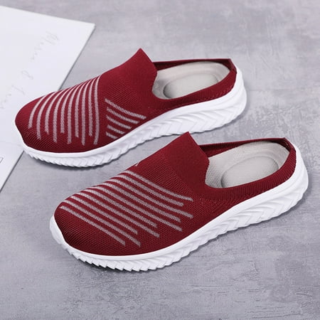 

Cathalem Women s New Middle Aged Mother Wears Baotou Semi Slippers Flat Bottom Soft Mesh Womens Business Casual Shoes Size 8 A 7