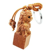 FOY-MALL Chinese Seal with Lion Jujube Wood Carved Men Women Keychain M1189