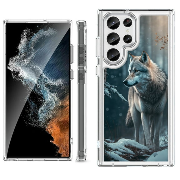 Shockproof Bumper Phone Case for Samsung Galaxy S23 Ultra 5G, by OneToughShield ® - Wolf Winter