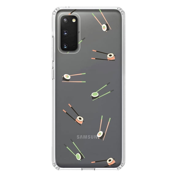 DistinctInk Clear Shockproof Hybrid Case for Galaxy S20 ULTRA / 5G (6.9" Screen) - TPU Bumper, Acrylic Back, Tempered Glass Screen Protector - Sushi with Chopsticks - Pastels