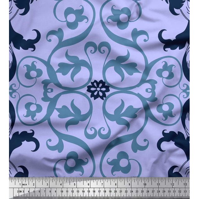 Soimoi Modal Satin Fabric Swirl & Ogee Damask Decor Fabric Printed Yard 42 Inch Wide