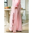 thumbnail image 5 of Womens Gingham Plaid Wide Leg Pants Y2k Lounge Pants Lace Up Loose Trousers Pink L, 5 of 9