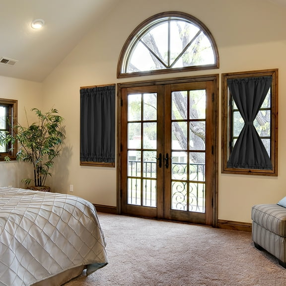 Elegant Blackout Curtains Rod Pocket Sliding Door Drapes Black W25" x L40"