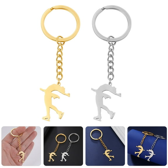 HEMOTON Stainless Steel Figure Skating keychain with Assorted Color Pendants for Decor Use and Gift Ideas