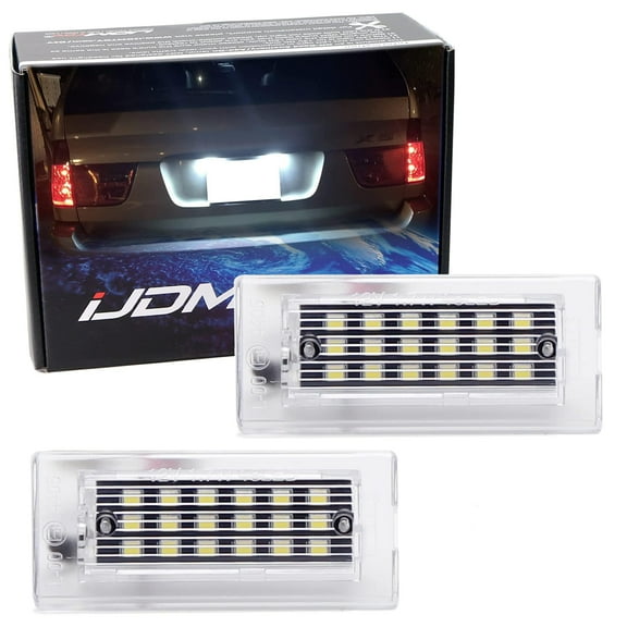 CAN-bus Error Free Full LED License Plate Lights For BMW 2001-2006 E53 X5, 2004-2009 E83 X3, Powered By 18-SMD Xenon White LED Diodes