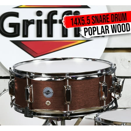 Griffin 14" Snare Drum - Hickory 14x5.5 Poplar Wood Shell Percussion Kit Set
