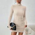 thumbnail image 2 of New Solid Dresses Autumn Winter Women Long Sleeves Turtleneck Sexy Bodycon Sheath Mini Dress Club Elegant Party Knitted Dresses, 2 of 9