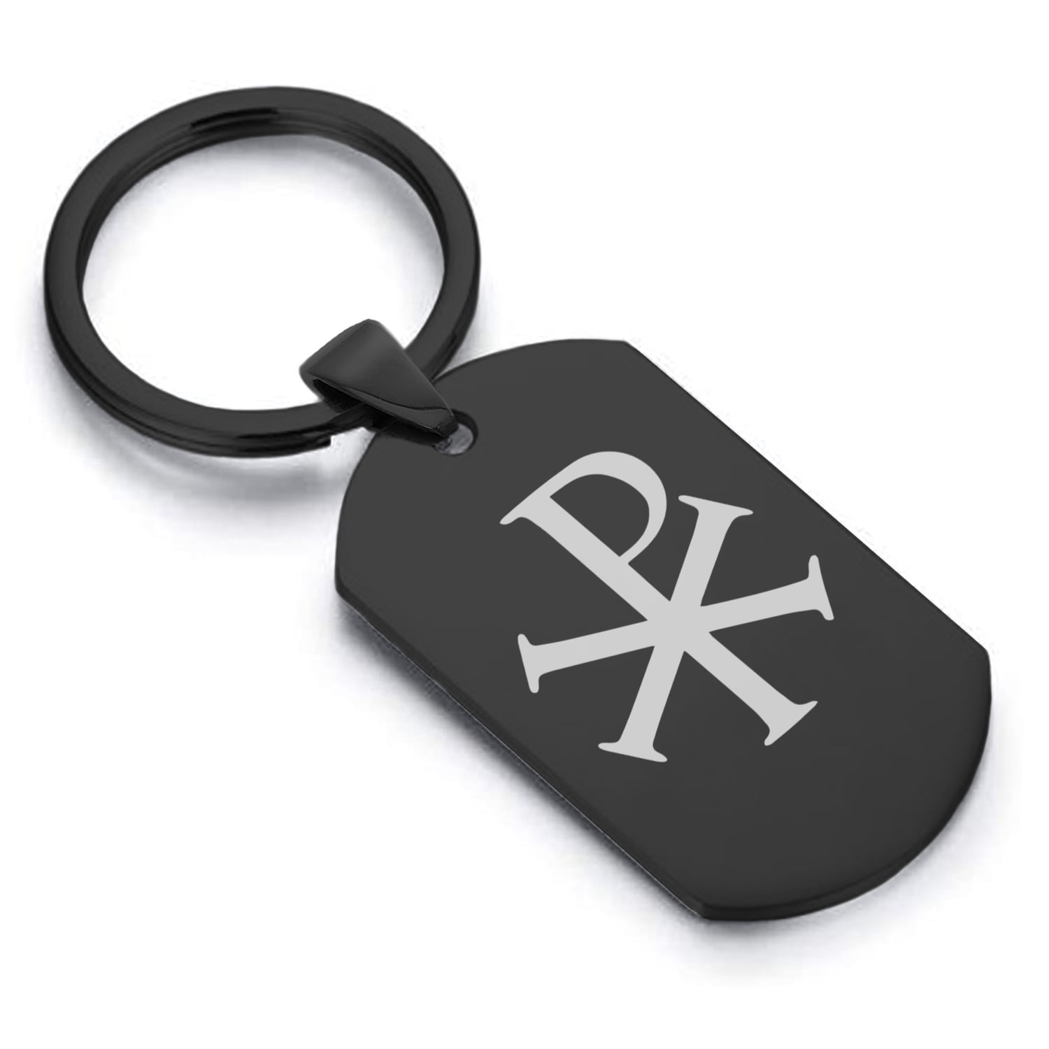 Stainless Steel Religious Chi Rho Dog Tag Keychain Circle Ring ...