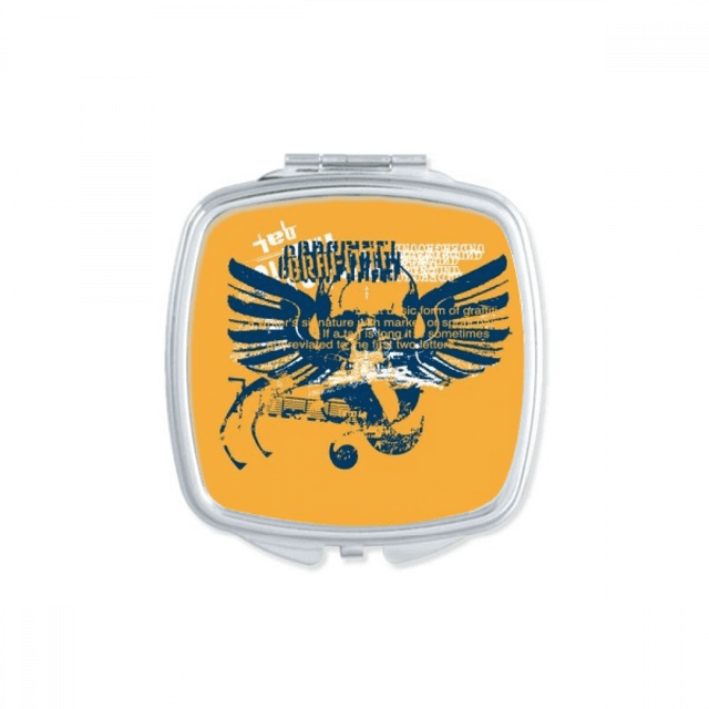 Blue Orange l Wings Graffiti Street Mirror Portable Compact Pocket Makeup Double Sided Glass