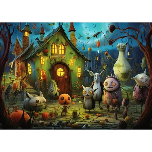 Puzzles for Adults 500 Pieces Jigsaw Puzzles Happy Halloween Formation Wooden Wall Art Pictures for Living Room Props Toys Gift
