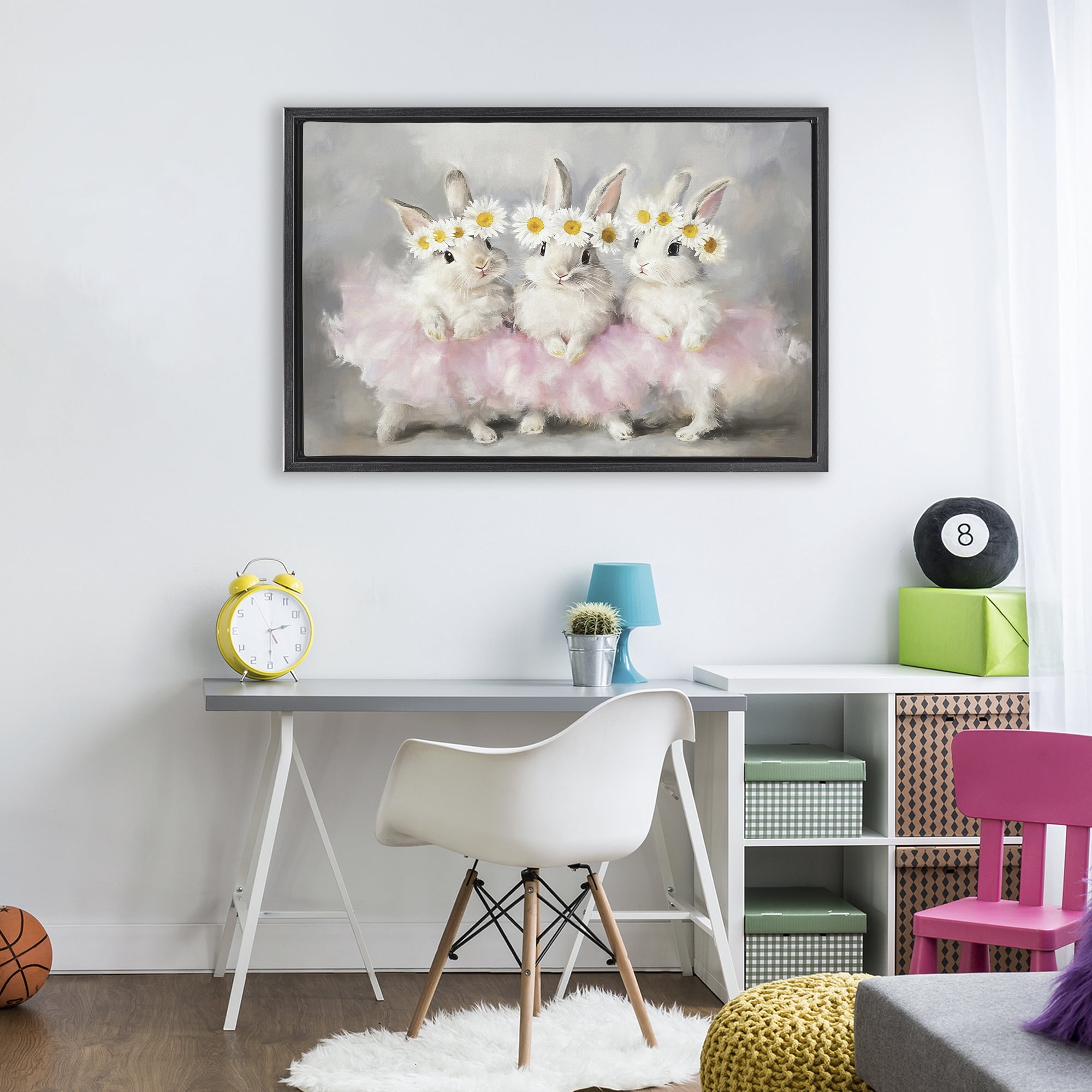 Stupell Industries Dancing Bunnies in Tutus Black Framed Floater Canvas Wall Art, design by Tina LeCour