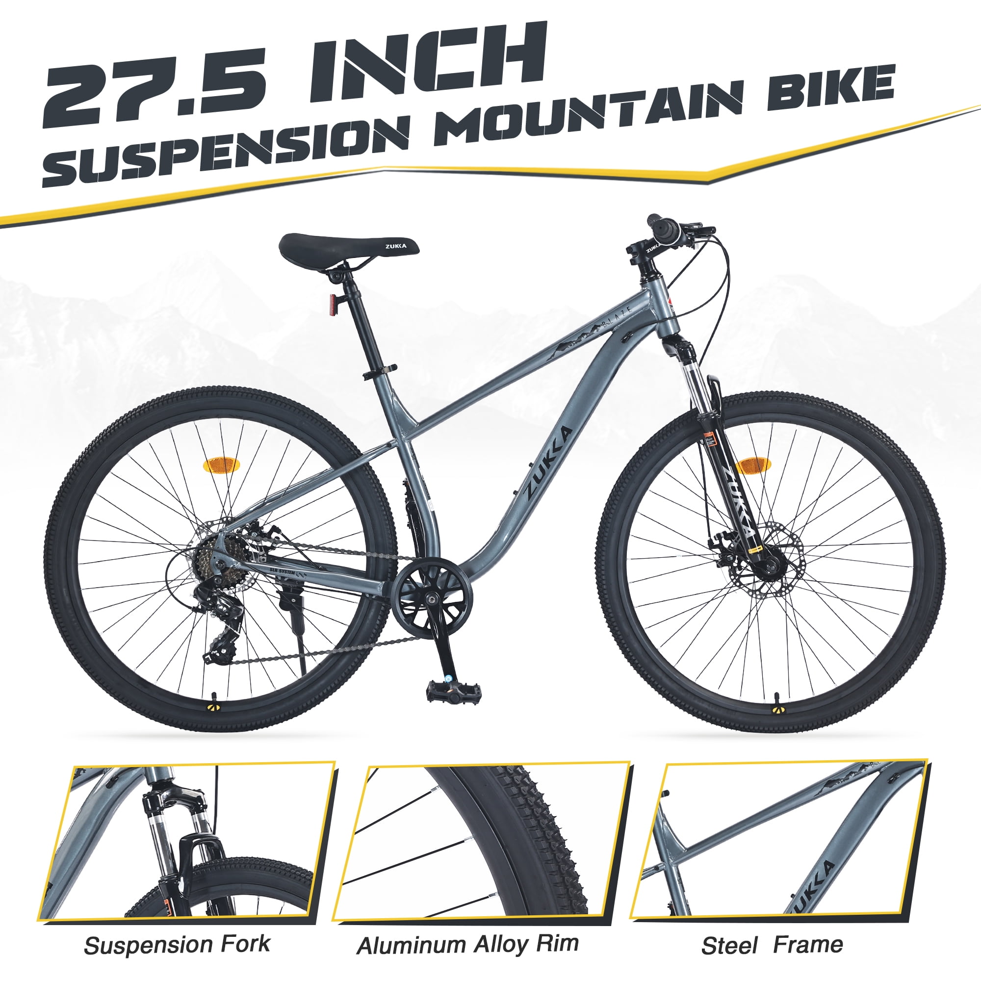 Ambifirner 8-Speed Mountain Bike: Men Commuter Bike - Dual Disc Brakes & Shock Absorption - Rugged Steel Frame Bicycle for Men/Women (26-Inch Wheels, Yellow