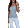 thumbnail image 1 of Top Corto con Corpiño y Cremallera Frontal para Mujer, Camiseta Sin Mangas Sin Tirantes A Gris M, 1 of 6