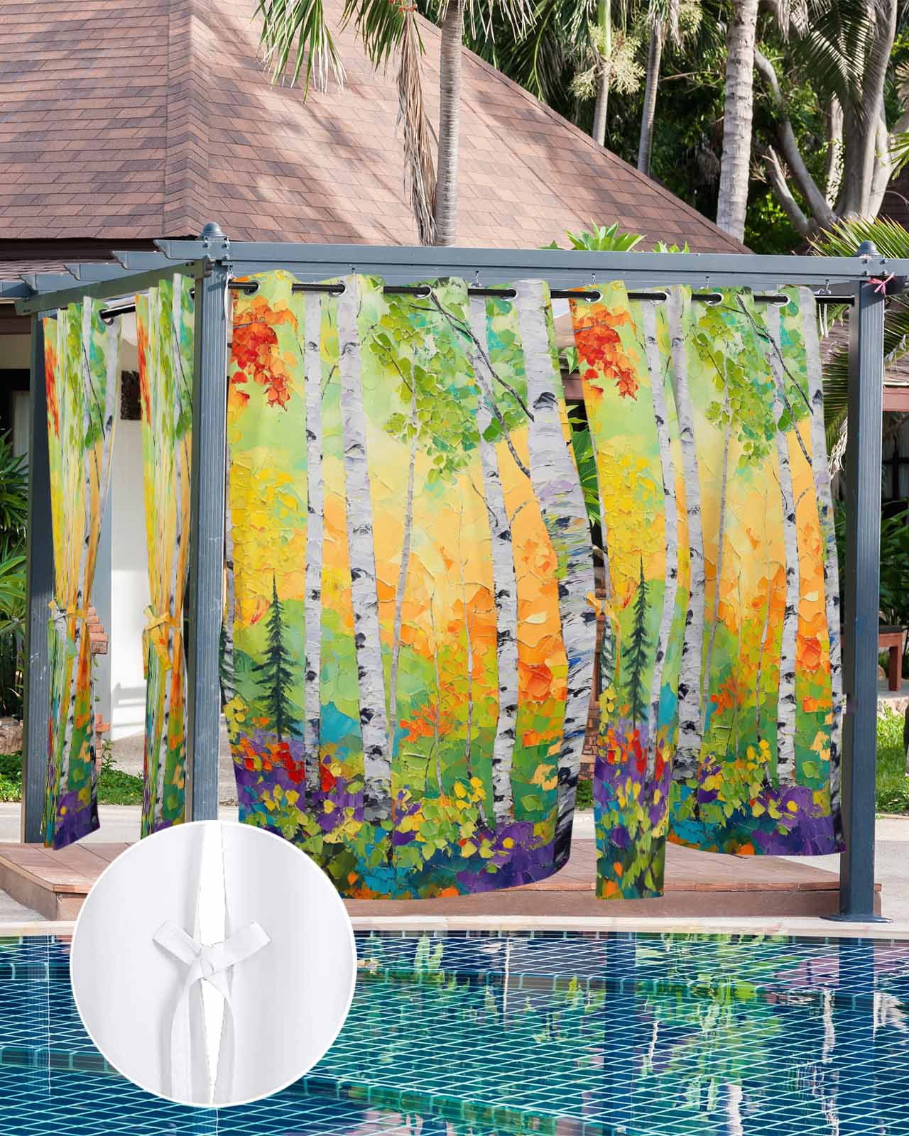 nqOlkjepod Outdoor Curtains for Patio Waterproof, Modern Oil Painting Outdoor Privacy Panels Grommet, Summer Tree Botanical Pink Green Blackout Outside Curtains for Porch/Cabana 54"x84", 2 Panels