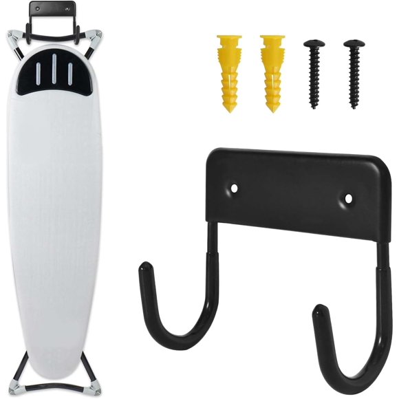 ERDS-Ironing Board Hanger Wall Mount, Ironing Board Holder, Ironing Board Hook with Screws Organizer Wall Rack for Laundry Room Utility Room Sewing Room Bathroom Bedroom (Black)
