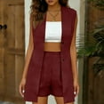thumbnail image 2 of Miluxas Women's Casual 2-Piece Solid Color Button Vest Top High Waist Elastic Shorts Loose Short Sets Wine XL(XL), 2 of 7
