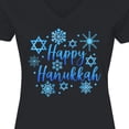 thumbnail image 4 of Inktastic Happy Hanukkah Blue Stars of David and Snowflakes Women's V-Neck T-Shirt, 4 of 5