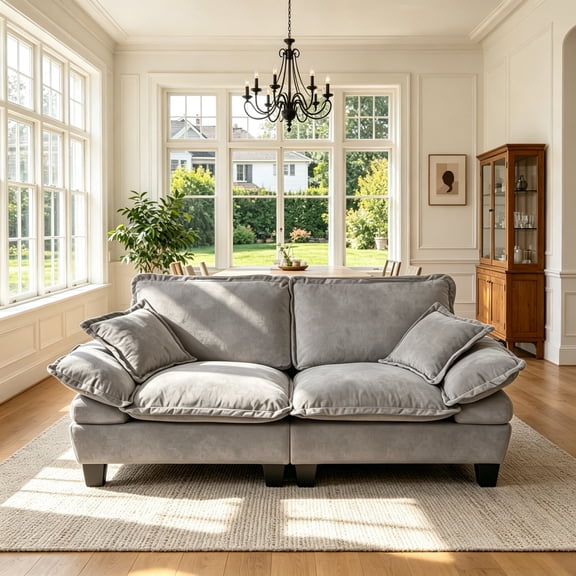 Anpport Chenille Loveseat, 76.3" Deepseat Loveseat for Living Room, Black