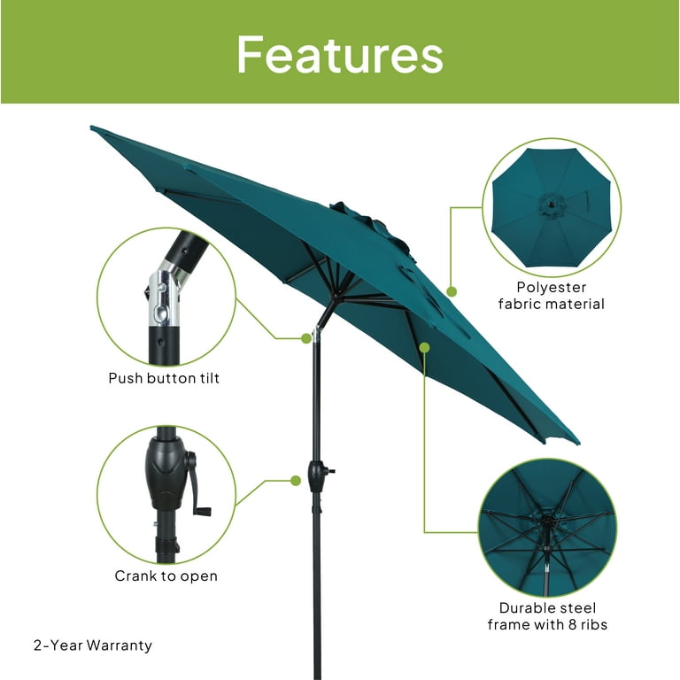 dark teal patio umbrella Tilt | Auto-Tilt, Fade-Proof, Wind Resistant | Commercial Grade | Sunbrella Canvas Press down the lock button and attach the pole extension for quick setup in under 10 minutes Aluminium 10ft 3 Tier Auto-Tilt