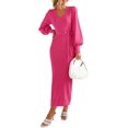 thumbnail image 1 of Pull-Over en Tricot pour Femmes Automne 2023 Élégant Manches Longues Lanterne Col en V Robe Maxi, 1 of 6