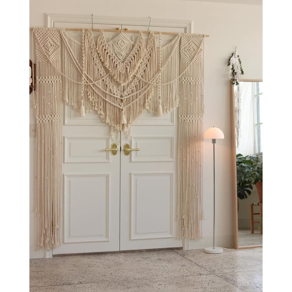 Handmade Macrame Wall Decor Hanging - Bohemian Home Geometric Art Decor - Macrame Curtain-Macrame Wedding Backdrop for Christmas & Decorations (W 75 X L 85 inch)