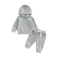 thumbnail image 2 of Loicainy Baby Toddler Girls Boys Hooded Outfit 3 6 12 18 24 Months 2T 3T Solid Color Pullover Hoodie Sweatshirt Tops and Casual Drawstring Pants Clothes Set, 2 of 9