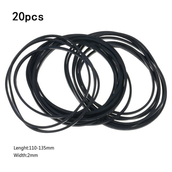 20pcs Universal 2mm Width Square Rubber Belt 40-65mm/75-100mm/110-145mm Mix Cassette Tape Machine Belts, Black