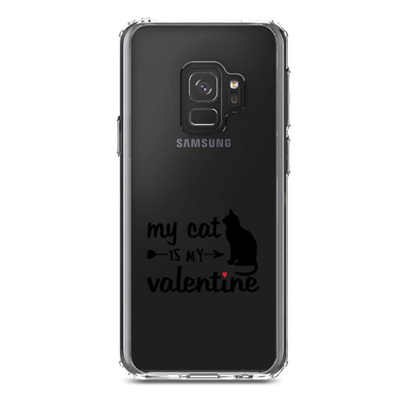 DistinctInk Clear Shockproof Hybrid Case for Samsung Galaxy S9 (5.8" Screen) - TPU Bumper Acrylic Back Tempered Glass Screen Protector - My Cat is My Valentine