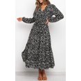 thumbnail image 3 of Vestido largo informal de fiesta holgado con escote en V, manga larga y volantes con estampado de leopardo estilo bohemio para mujer, 3 of 7