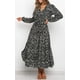 thumbnail image 3 of Vestido largo informal de fiesta holgado con escote en V, manga larga y volantes con estampado de leopardo estilo bohemio para mujer, 3 of 7
