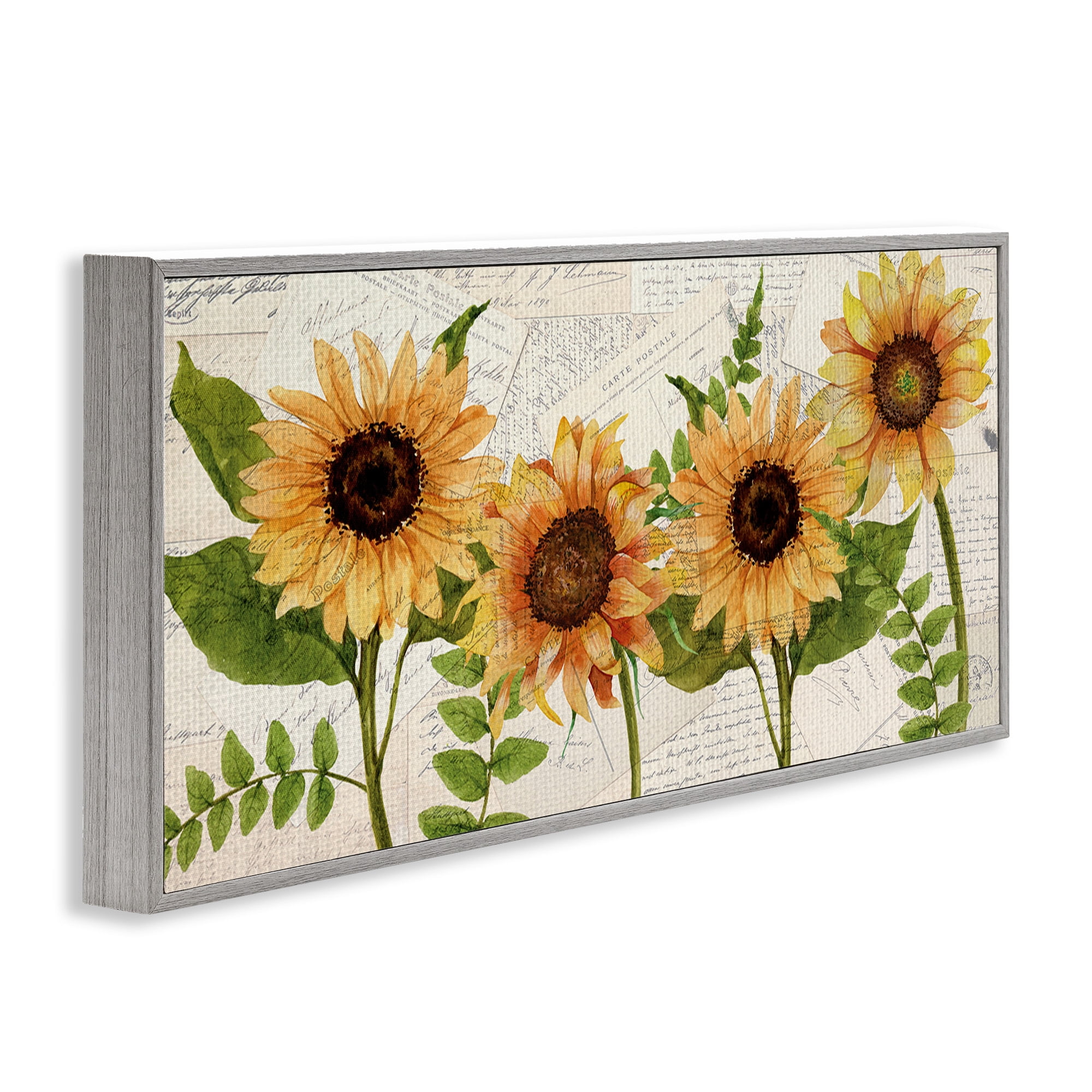 Stupell Industries Vintage European Postcard Collage Botanical & Floral Painting Gray Framed Art Print Wall Art, 30 x 13